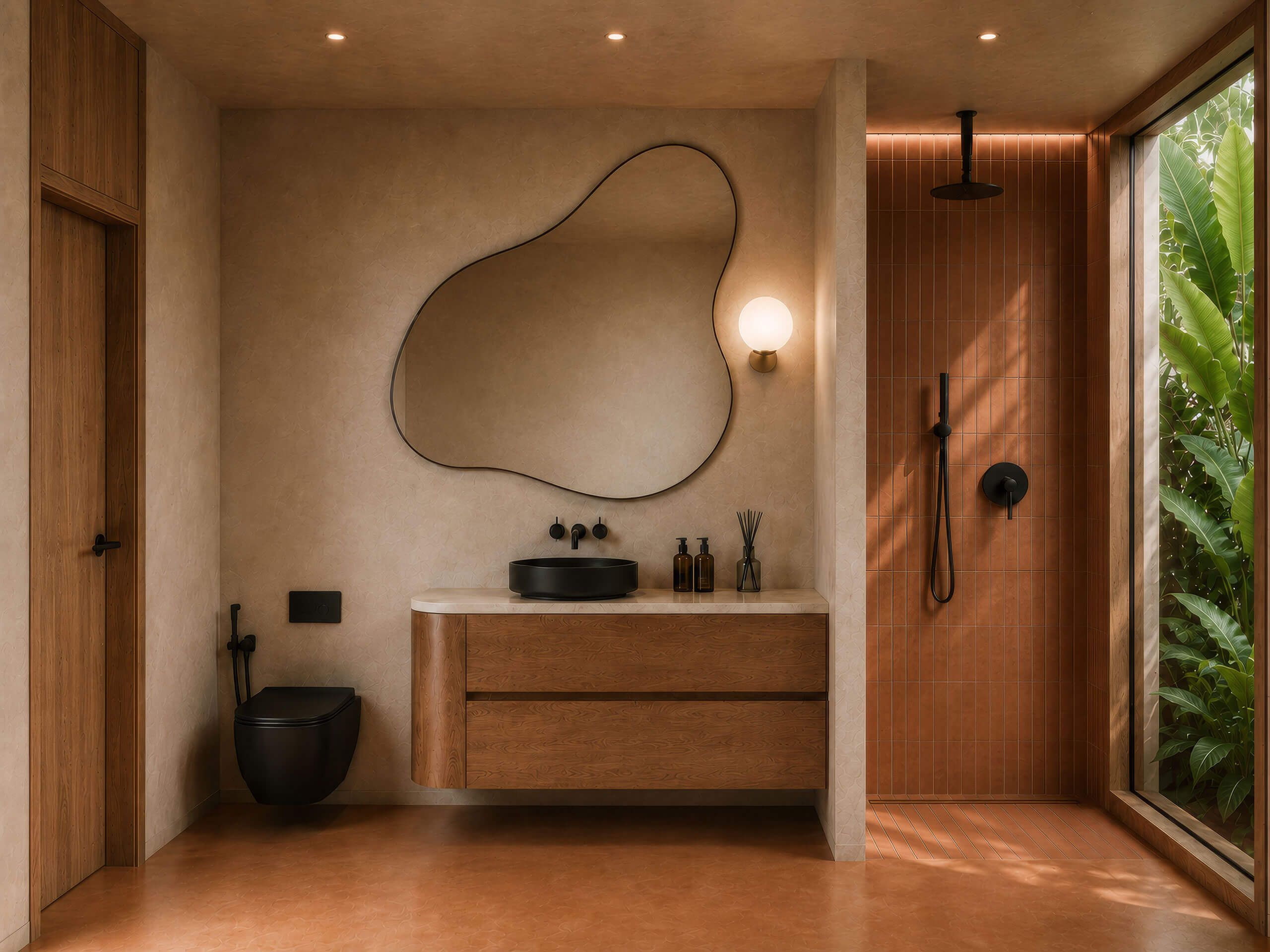 Bathroom with organic mirror