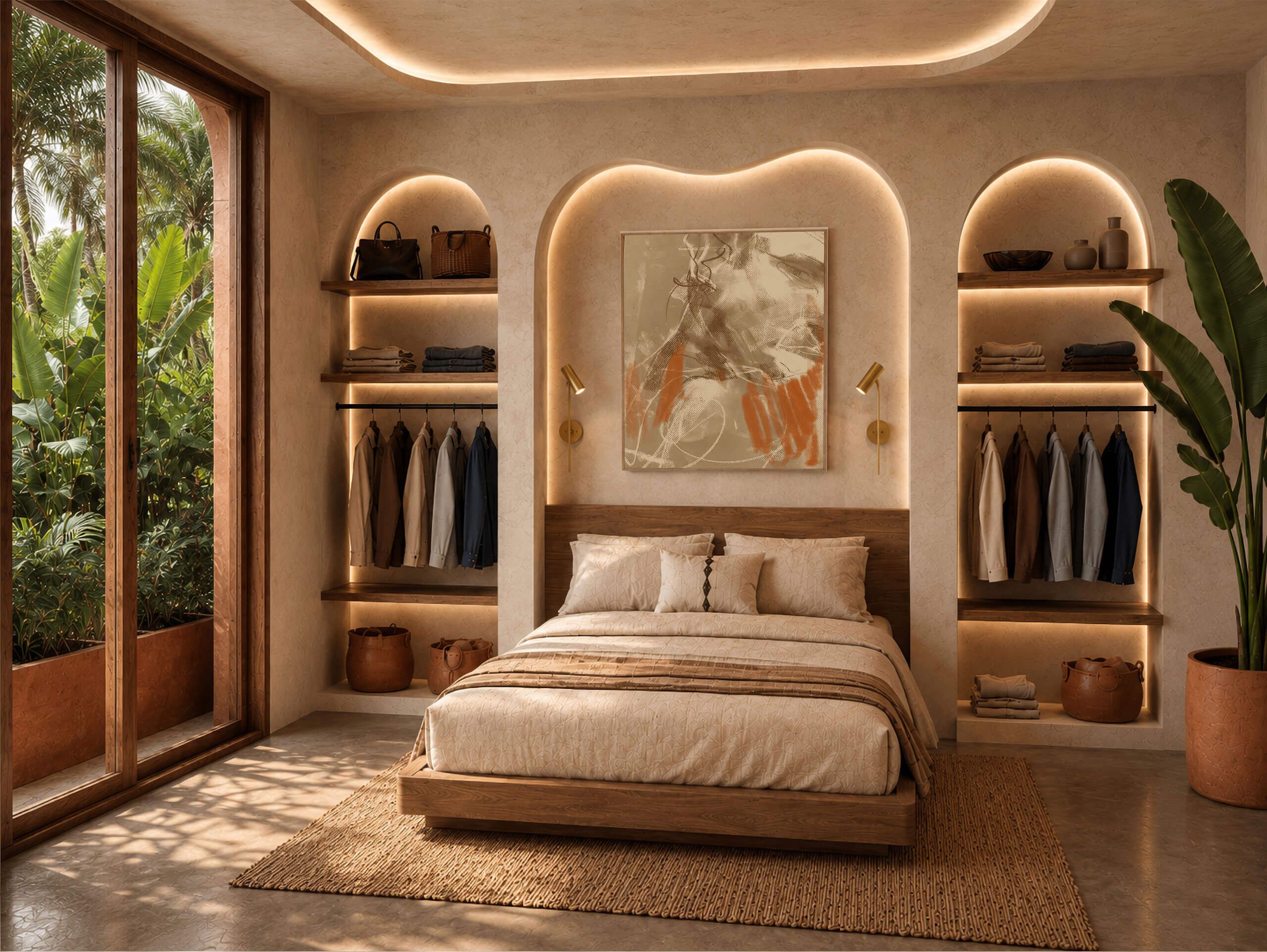 Bedroom with arched wardrobes